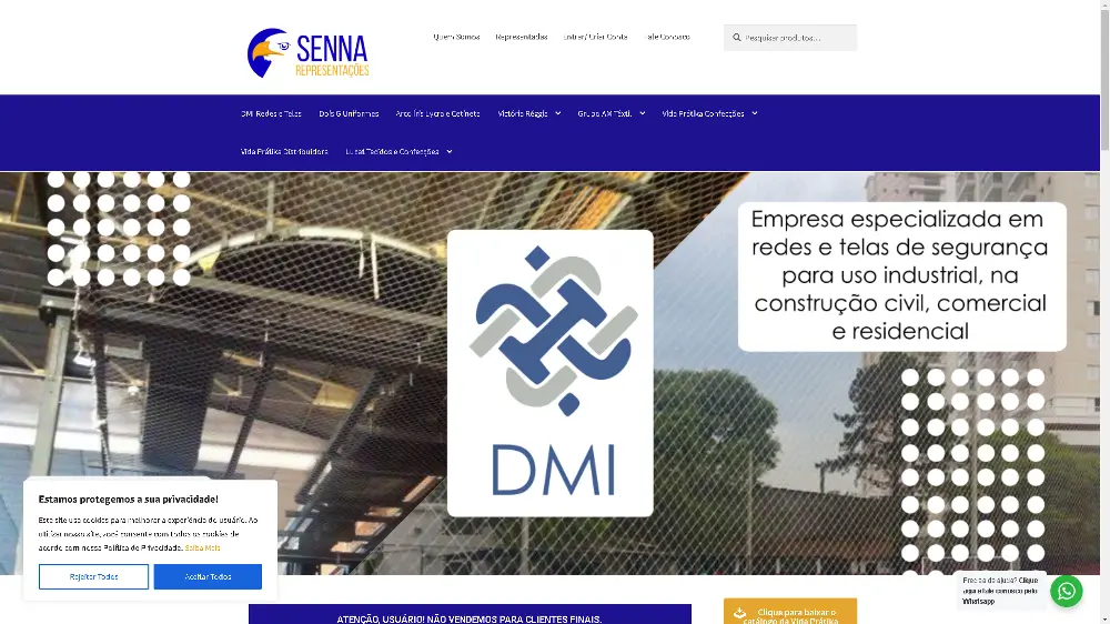 Página principal do website da empresa Senna Representações. Escritório de Representações Comerciais em atuação há mais de 20 anos, oferecendo ao varejista as melhores condições e produtos das suas representadas.